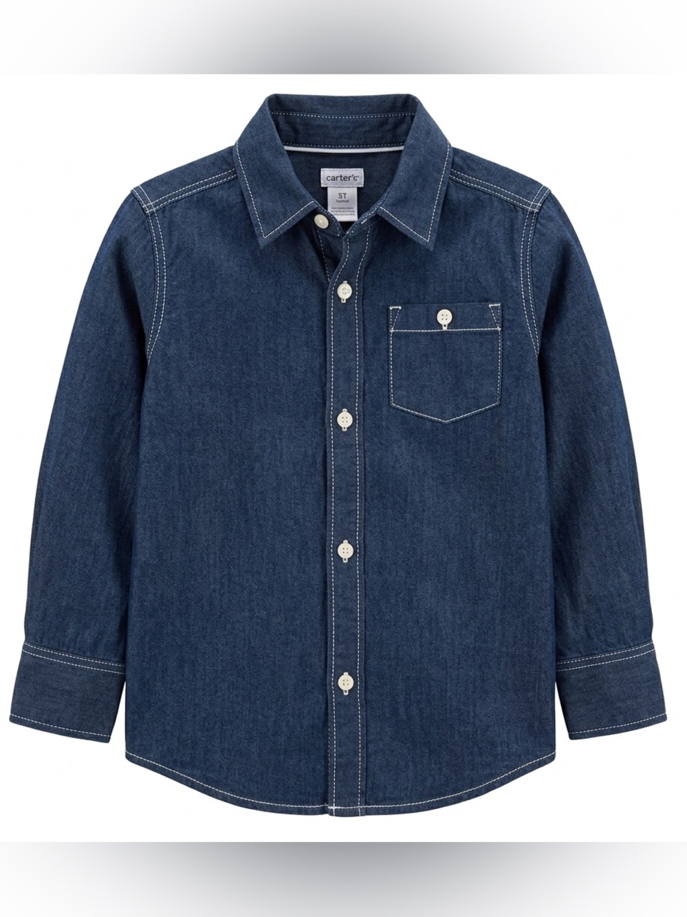 Carter's Boys NWT Chambray Denim Button Down Shirt Dark Wash Blue 5T
